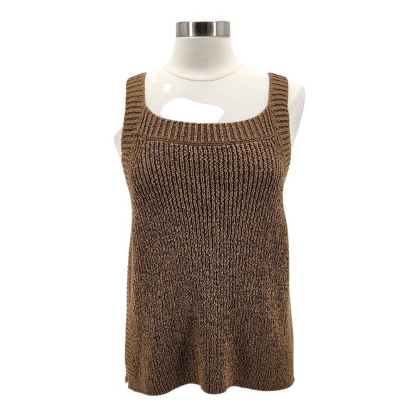 NEW J. Crew Womens Large Top Knit Brown Sweater Tank Top Boho Preppy Hippie - Picture 1 of 13